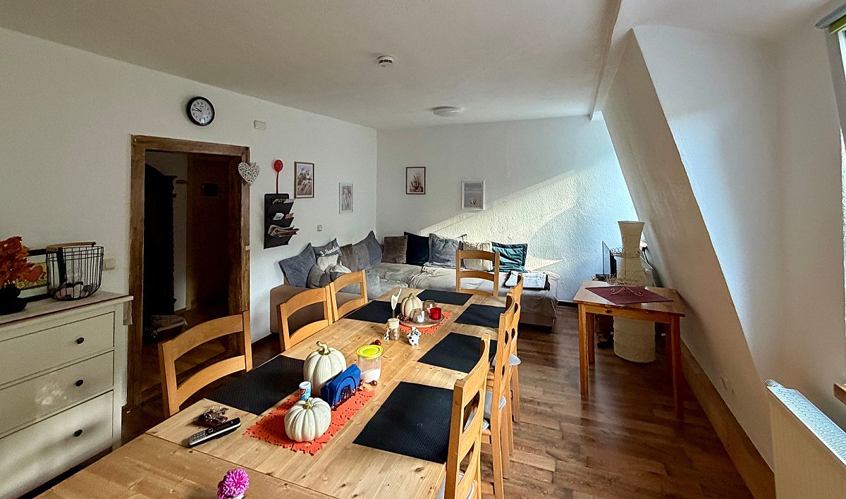 Wohn- und Essbereich mit Sofaecke im Kastanienhaus